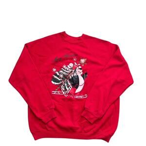 VTG Christmas Holiday Penguin Sled Sweater Size XL Usa 90s